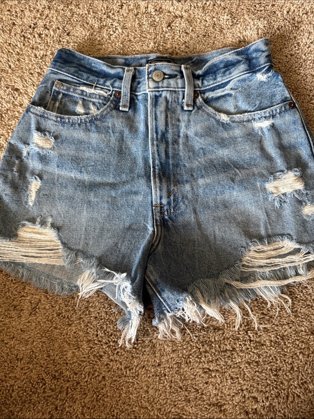 Abercrombie & Fitch Light Blue High-Waist Distressed Denim Shorts